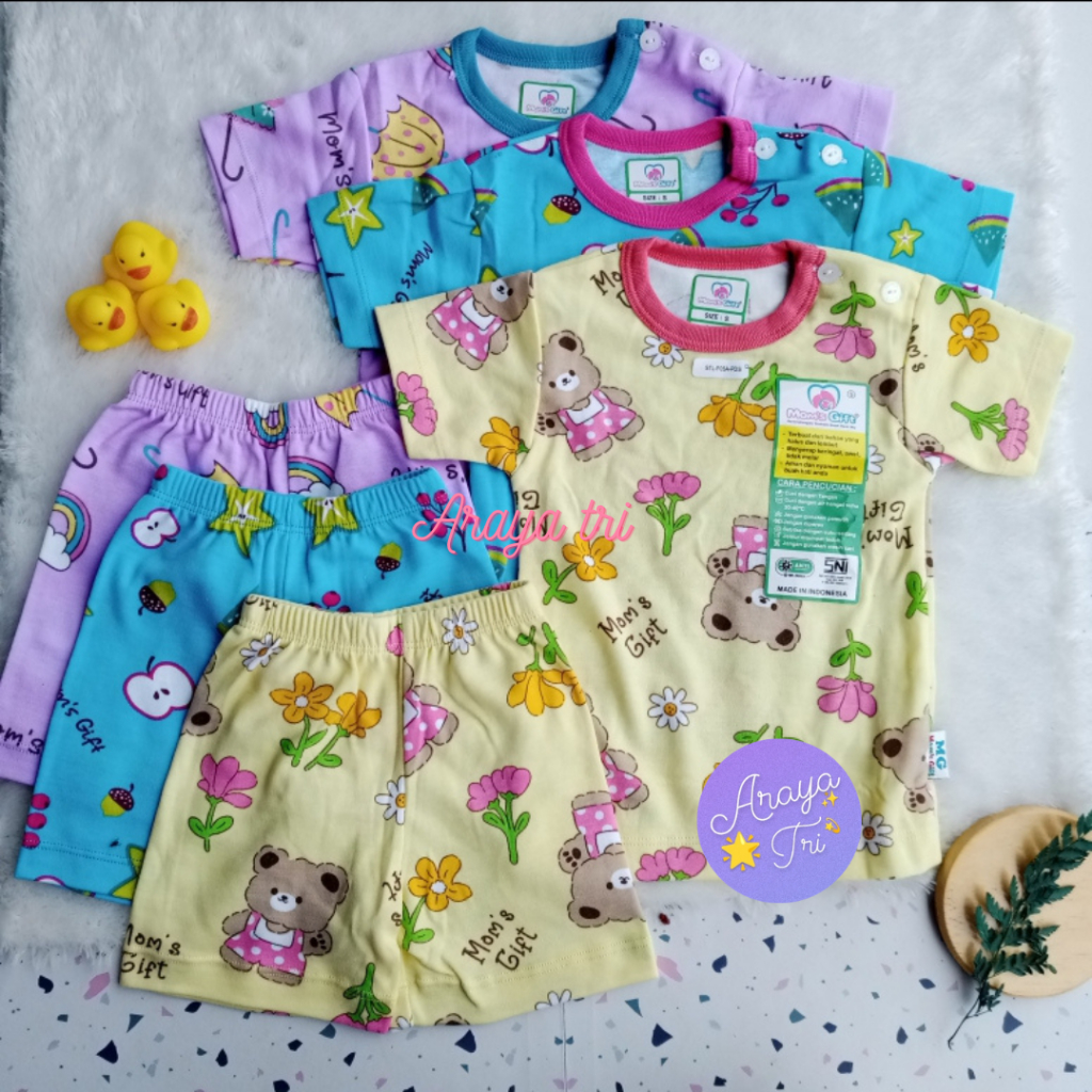 Stelan Moms Gift Motif Sweet Baby - (3 PCS) Stelan PD Lengan Pendek Celana Pendek SNI- Mom's Gift/Mo