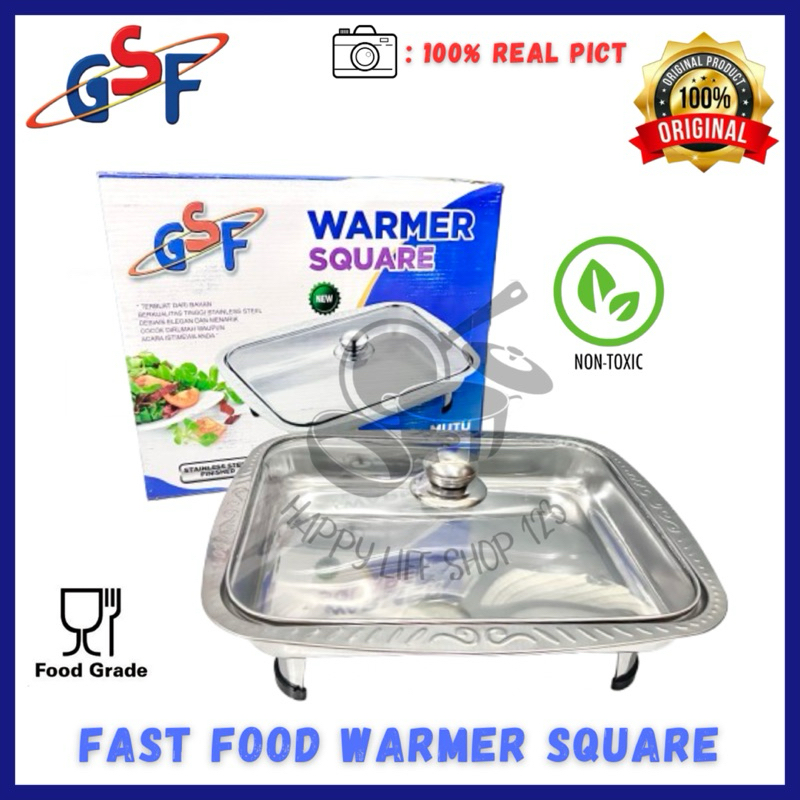 Fast Food Warmer Square Tutup Kaca / Fast Food Dish Tutup Kaca / Prasmanan Kotak Tutup Kaca GSF