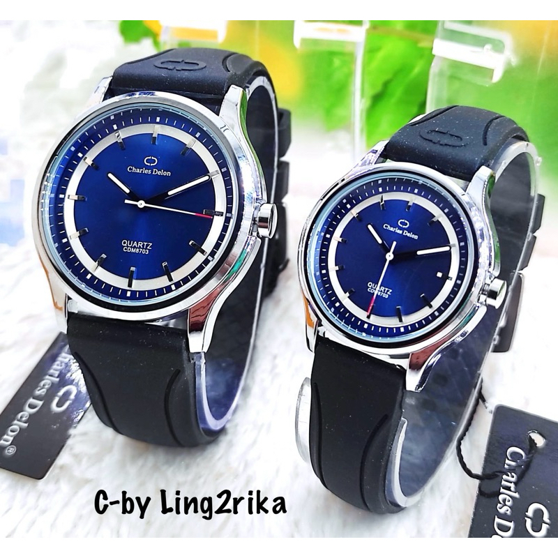 Jam tangan couple charles delon tali karet original