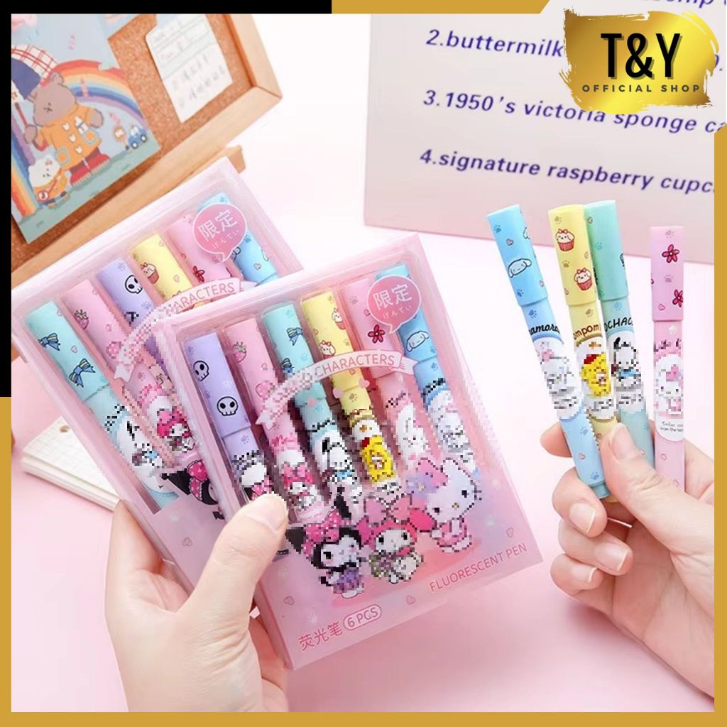 

T&Y Set Highlighter Karakter Kartun Warna Warni 6PCS Spidol Warna Pastel Motif Pen Diary Marker Stationery Lucu Unik Penanda Buku Warna Warni Pena Ujung Lembut