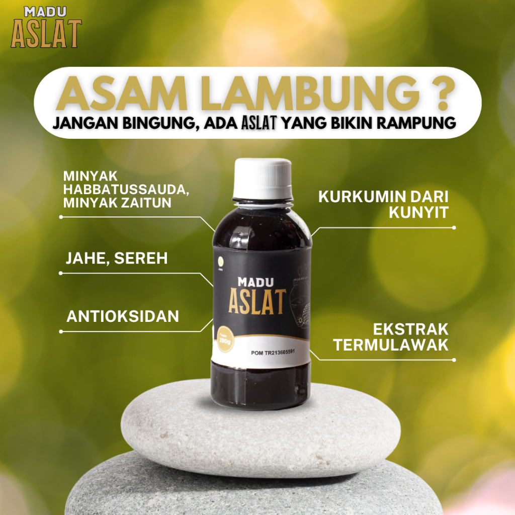 

Madu Aslat Premium - Sereh, Temulawak, Jahe, & Kunyit - Solusi Lambung Sehat