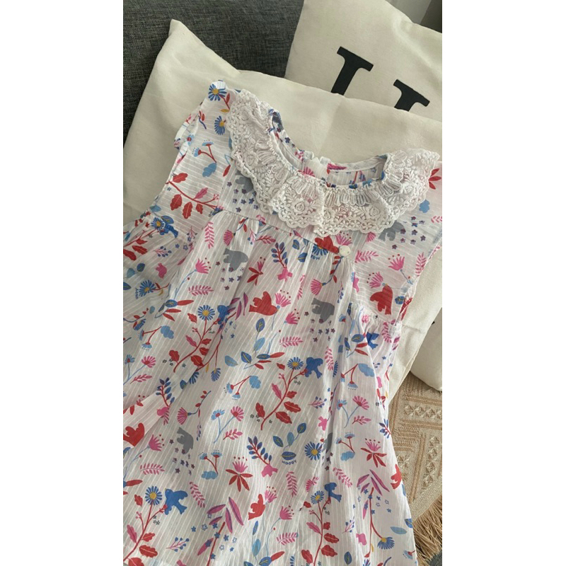 preloved dress kerah sailor renda katbol baby size 12-18m tag size 90 not allo and lugh