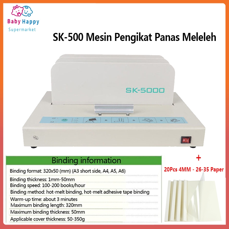 

SK-500 Mesin Jilid Hot Melt 50mm Otomatis Lembar Kertas Buku A3 A4 A5 A6 Pengikat Amplop