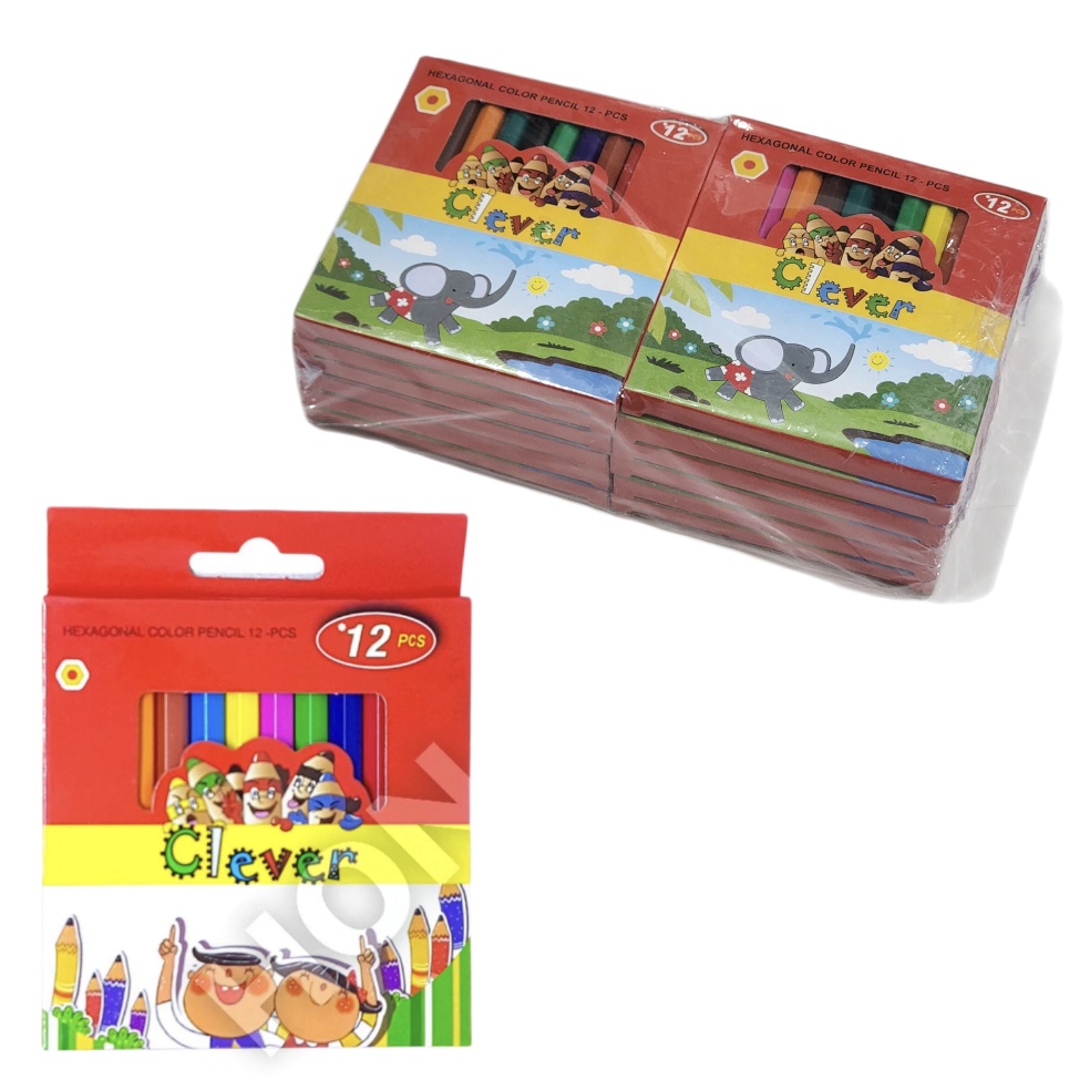 

1 PAK 12 SET Pensil 12 Warna Clever Star Pendek 12w Short Hexagonal Colour Pencil