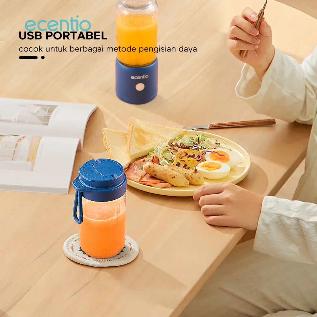 Ecentio SurabayaEcentio Blender 10 Pisau Juicer Kaca Tebal 2 Cup Mini Portable Dengan Sedotan