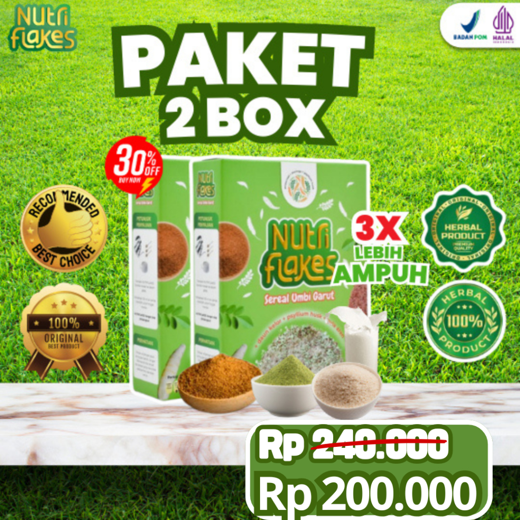 

PAKET 2 BOX NUTRIFLAKES ORIGINAL - SEREAL SEHAT HERBAL ALAMI BANTU MENGATASI MASALAH PADA LAMBUNG MAAG KRONIS GERD ANXIETY