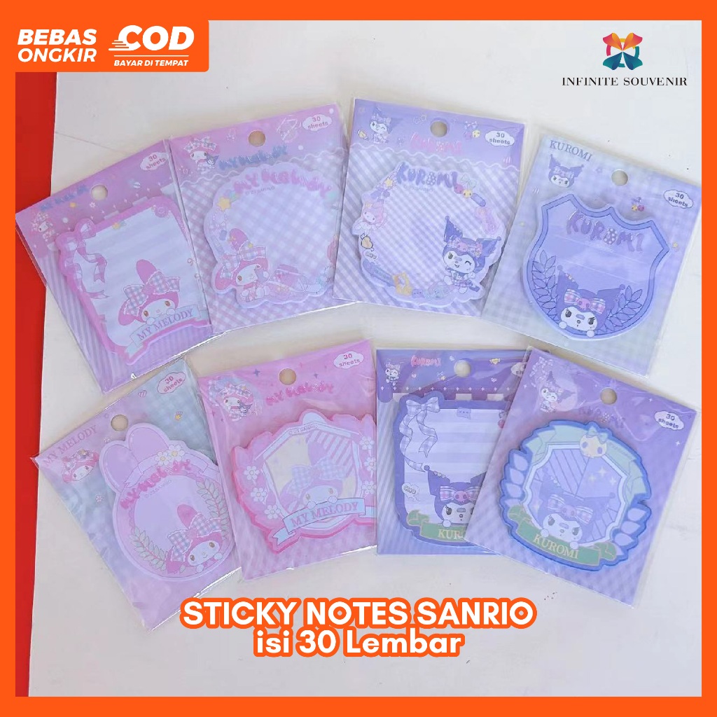 

[Harga per 4 pcs] Sticky Notes Sanrio / Memo Paper / Kertas Agenda Catatan Kuromi / Cinnamorol / My Melody