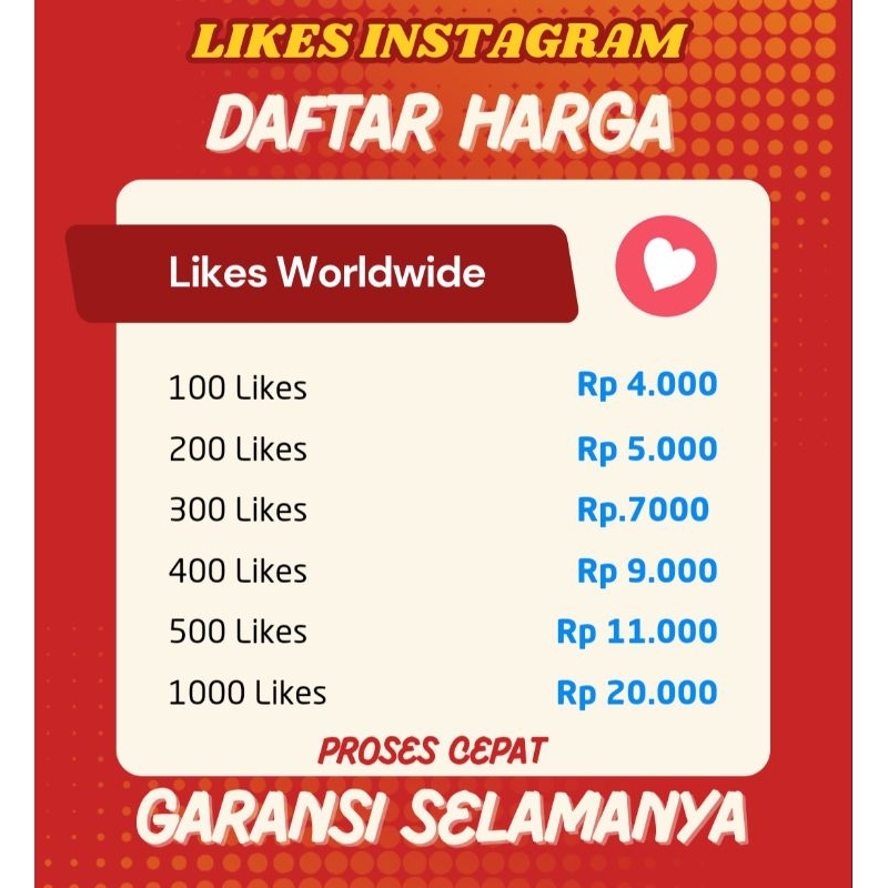 Likes Instagram Worldwide Permanen dan Garansi