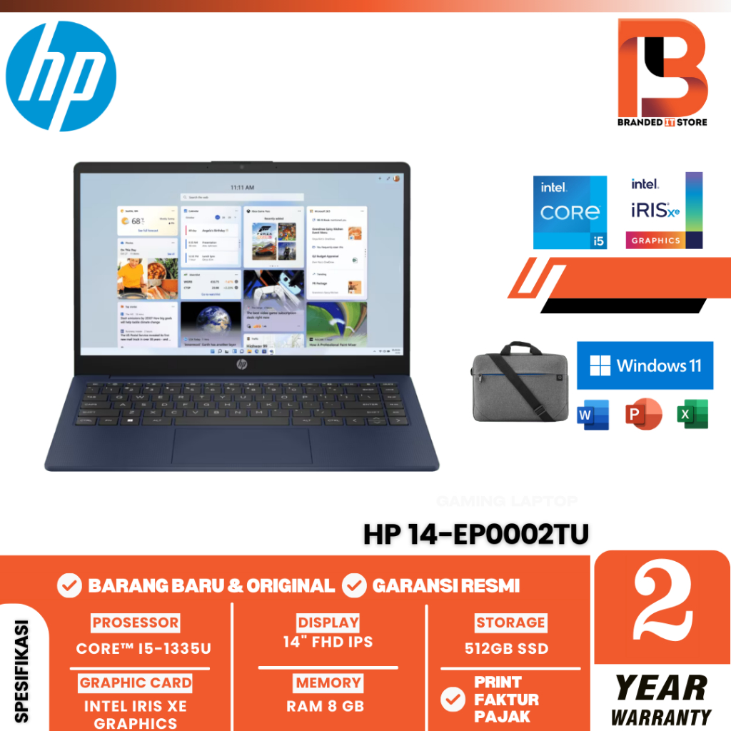 Laptop HP 14-ep0002TU-i5-1335U/2x4GB/512GBSSD/IntelXe/WIN11+OHS-BLUE