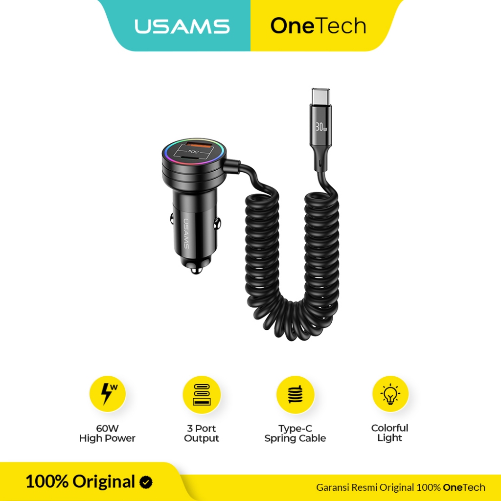 USAMS C33 Car Charger Mobil With Spring Cable 60W
