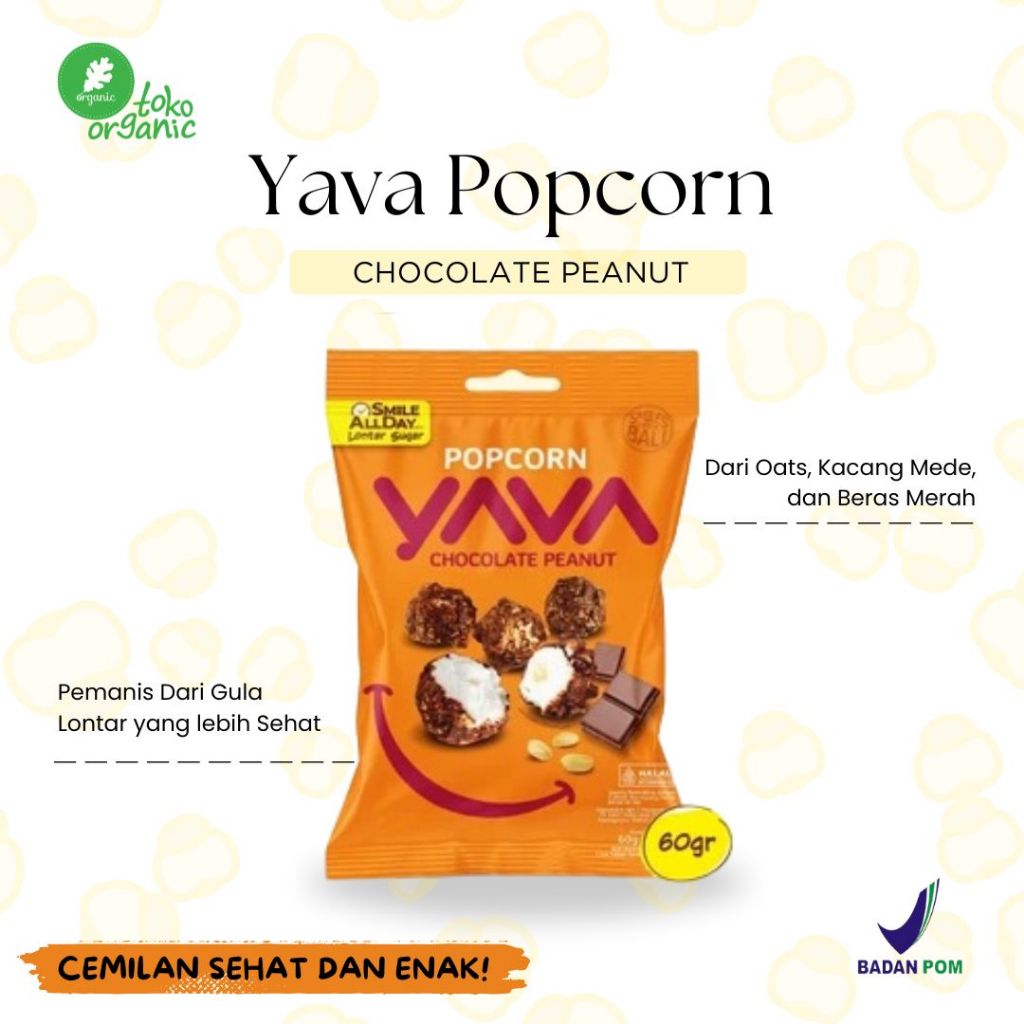 

Yava Popcorn rasa Chocolate Peanut | Popcorn Camilan Sehat aman untuk Anak rasa Coklat Kacang- 60Gr