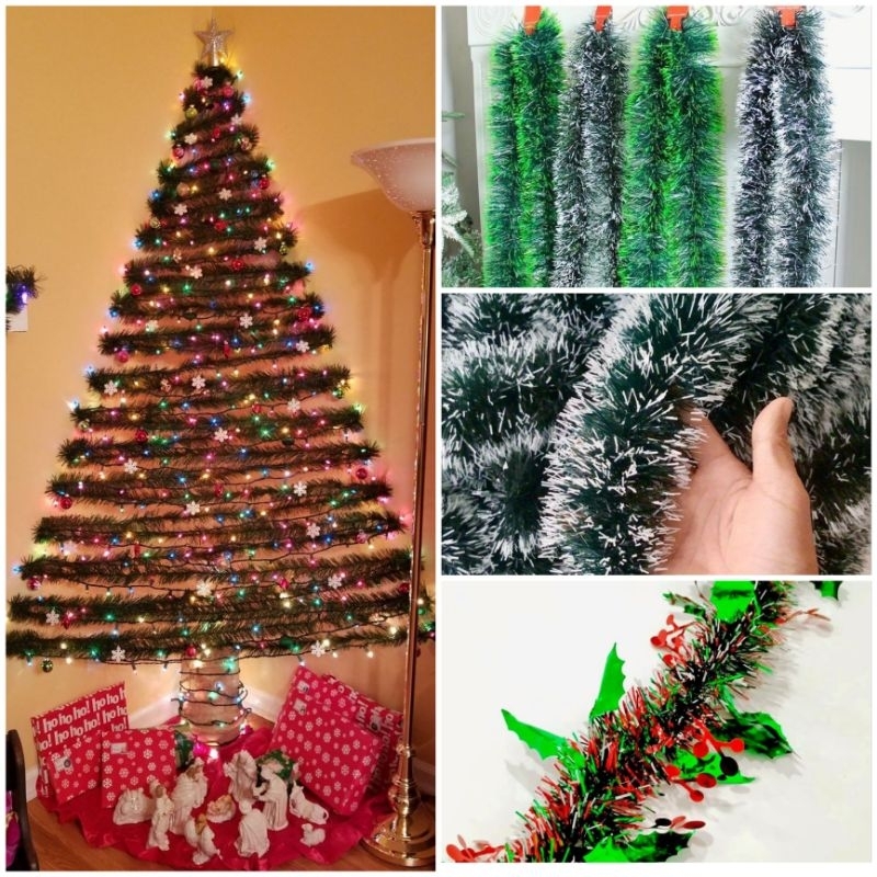 Slinger Pohon Natal Dekorasi Murah Natal Slinger Putih Hijau Salju Merah Silver Merry Christmas