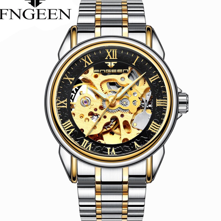 KODE P39V FNGEEN 8866 Mekanik Otomatis Jam Tangan Pria Luxury Stainless Steel Original Anti Air Auto