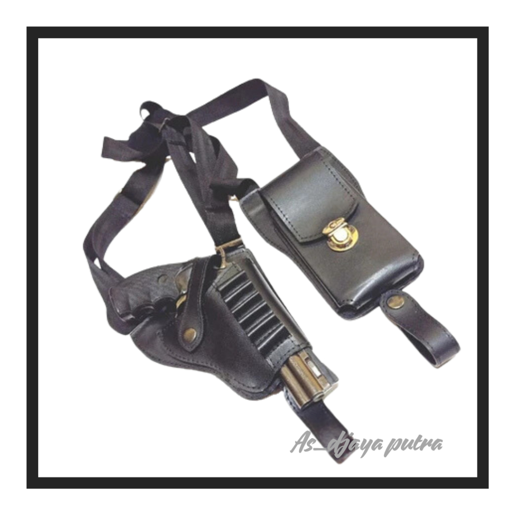 Holster revolver tas sarung pistol kulit asli ketiak double handphone.
