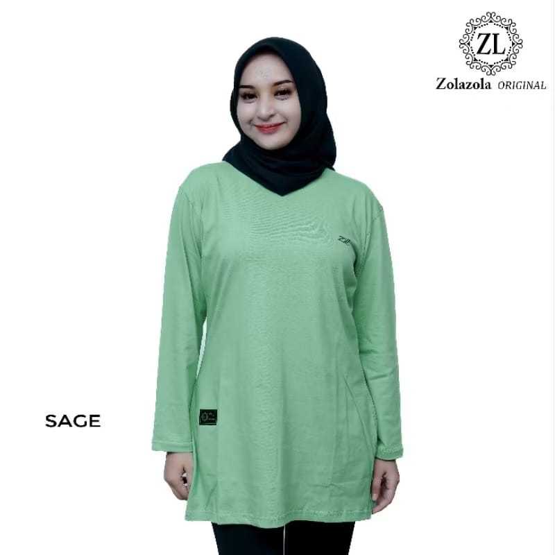 Kaos Tunik Muslimah Jumbo Lengan Panjang – Katun Combed 24s Premium | Atasan Hijab ZOLA-ZOLA Kekinia