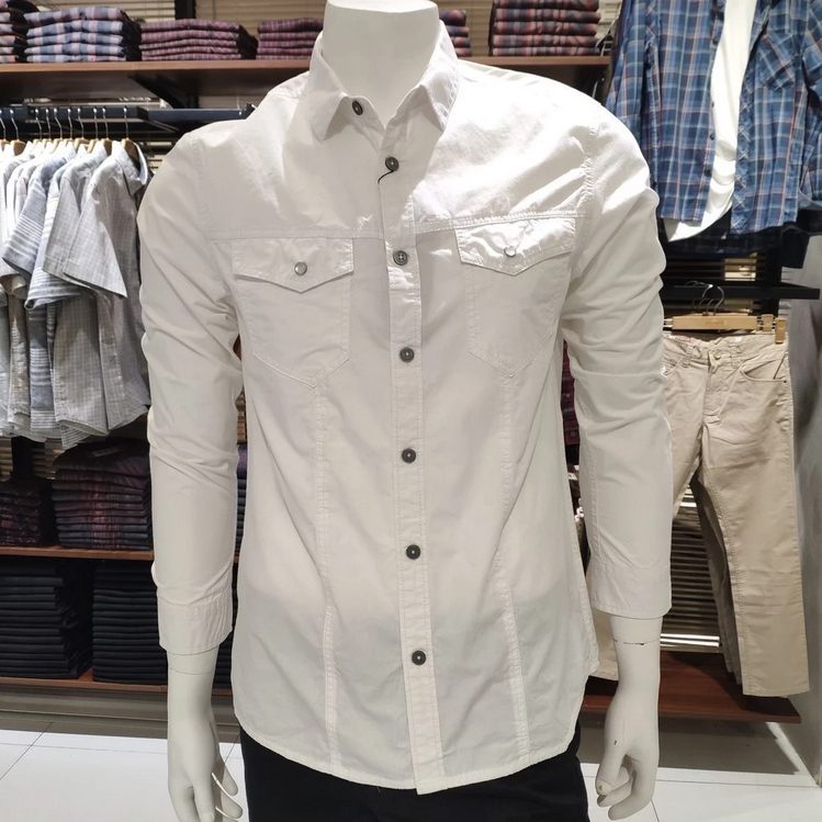 Watchout JS302630002 Pakaian Pria Kemeja Lengan Panjang Reguler Fit Katun Putih Polos