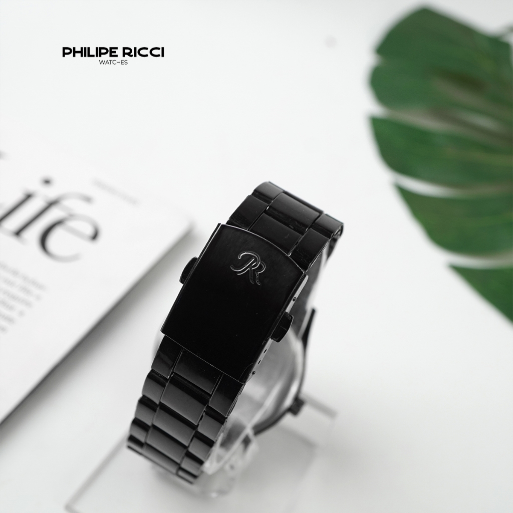 Philipe Ricci Jam Tangan Pria Rantai Kecil Keren Simple Hitam Original Trendy 8060C Free Baterai