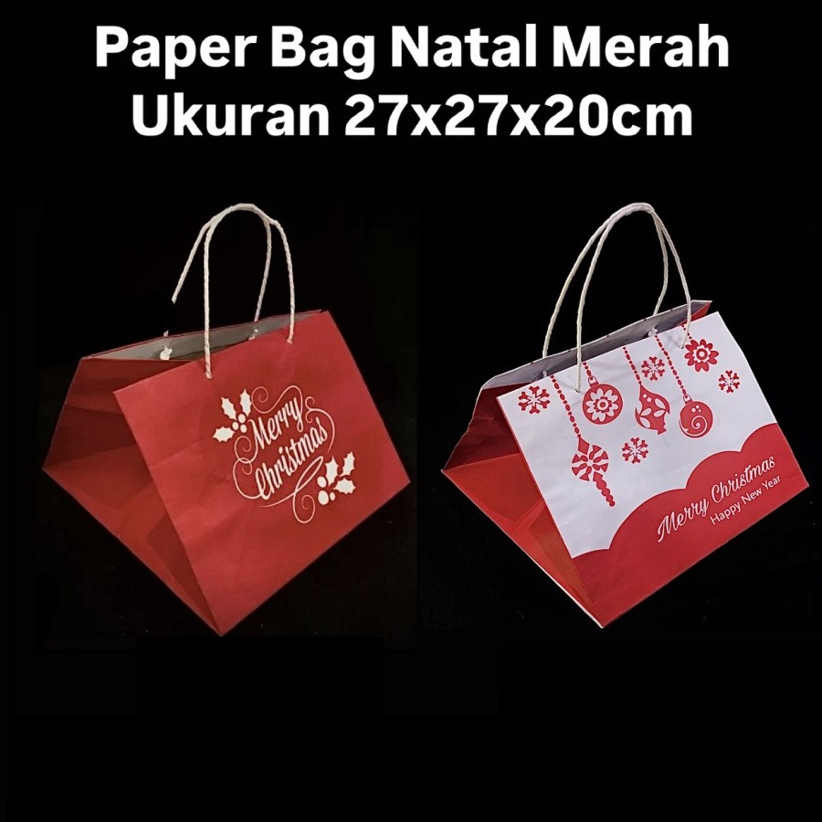 

( 5 pcs ) Paperbag Natal Putih Merah Hampers Kado Tas 27x27x20 cm Muat 4 Toples Kue Kering 500gr