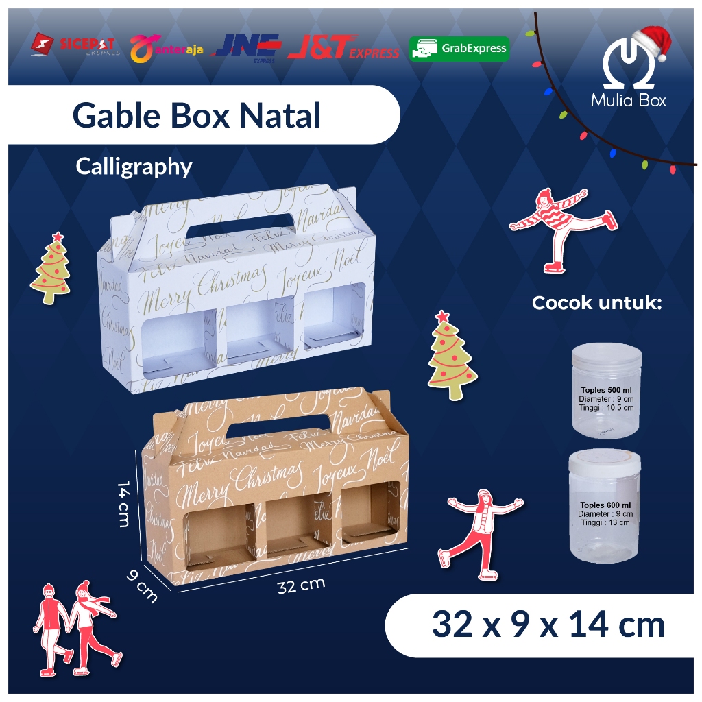 

Dus Natal Christmas Box Gable Jinjing 32x9x14 cm (BUNDLE 5 PCS) Kaligrafi / Corrugated Box Packaging Die Cut Hampers Kado Hadiah