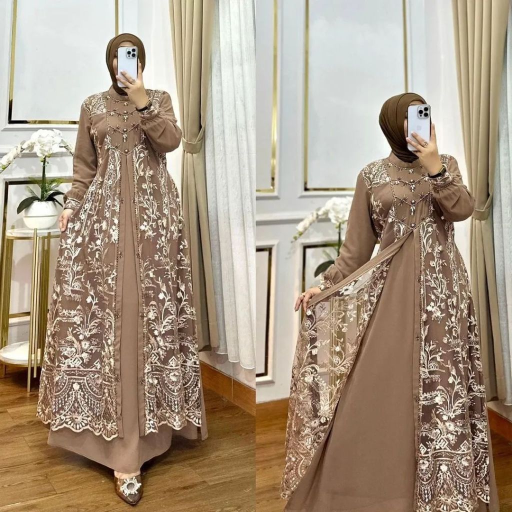 TERVIRALL ALANA DRESS M L XL Bahan Ceruty babydoll mix tile garden aplikasi payet / Dress Brokat Kon