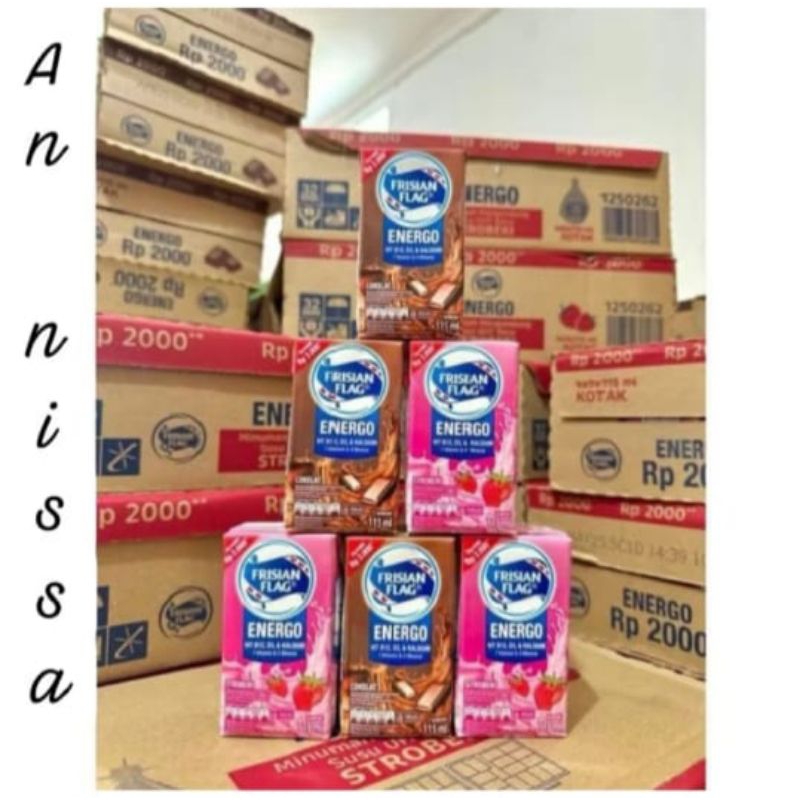 

1karton SUSU UHT FRISIAN FLAG ENERGO rasa cokelat/strawberry/rasa mix isi 36pcs@115ml exp mei/juni 2025