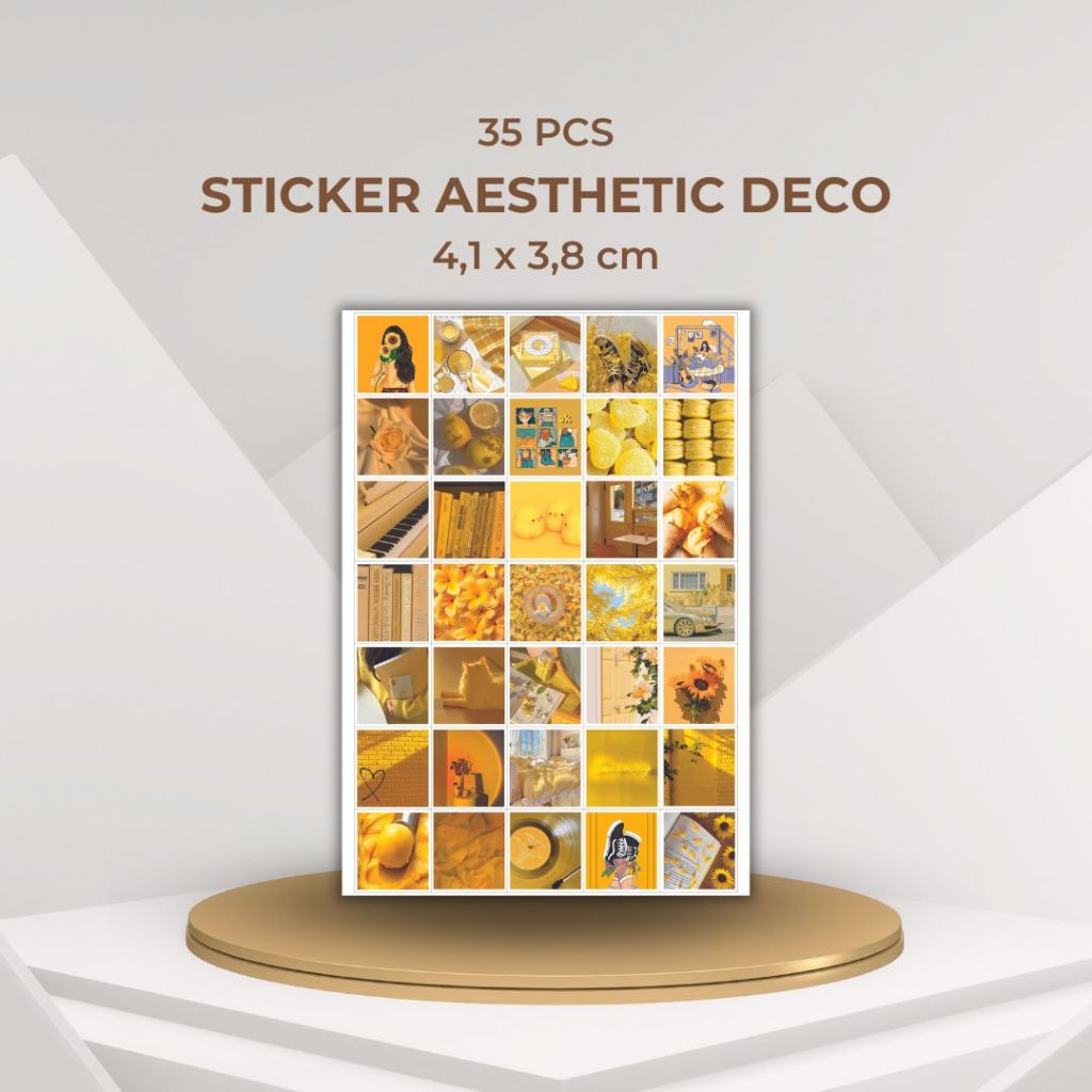 

35 pcs Sticker Aesthetic Yellow Series Sticker Jurnal Scrapbook Glossy Paper Stiker Cutting Vintage Stiker