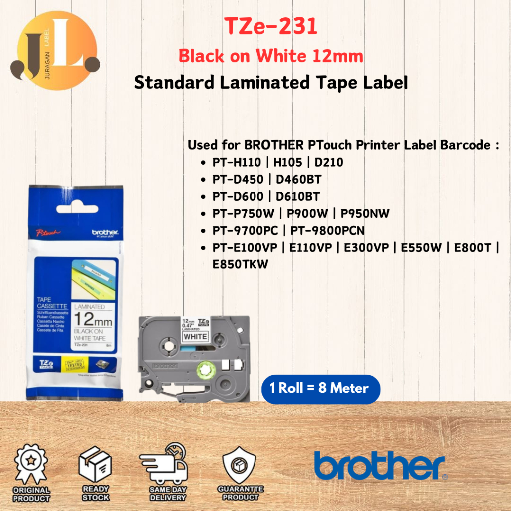 

BROTHER TZe-231 12mm PTouch Tape Label TZe231 Black on White