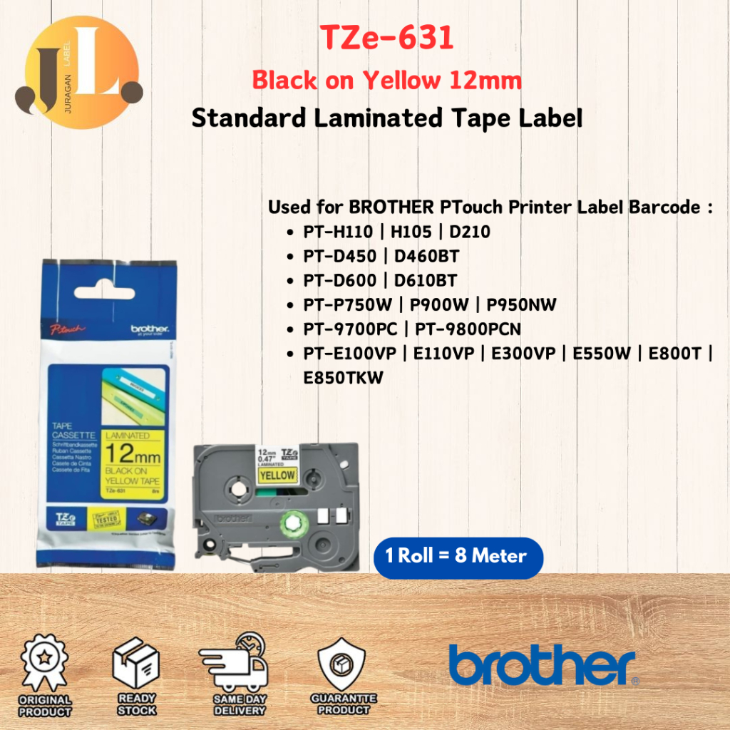 BROTHER TZe-631 12mm PTouch Tape Label TZe631 Black on Yellow