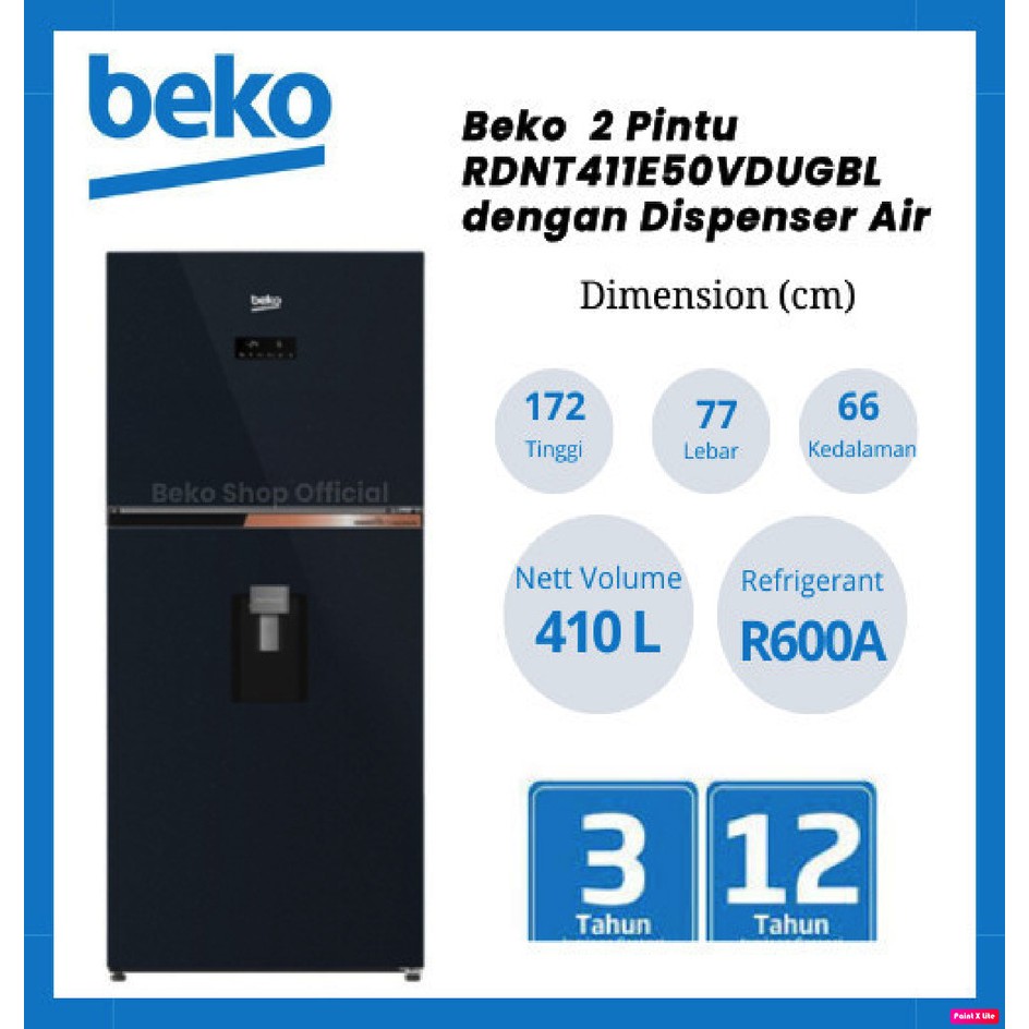 BEKO KULKAS 2 PINTU + DISPENSER AIR INVERTER RDNT411E50VDUGBL