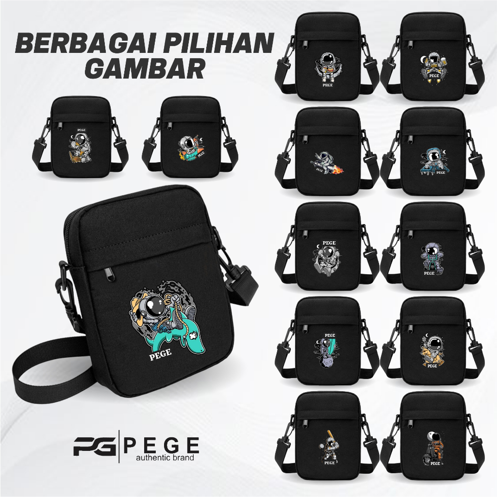 Tas Selempang Distro PEGE Kaey Sling Bag Pria Hitam Casual - PG 9080