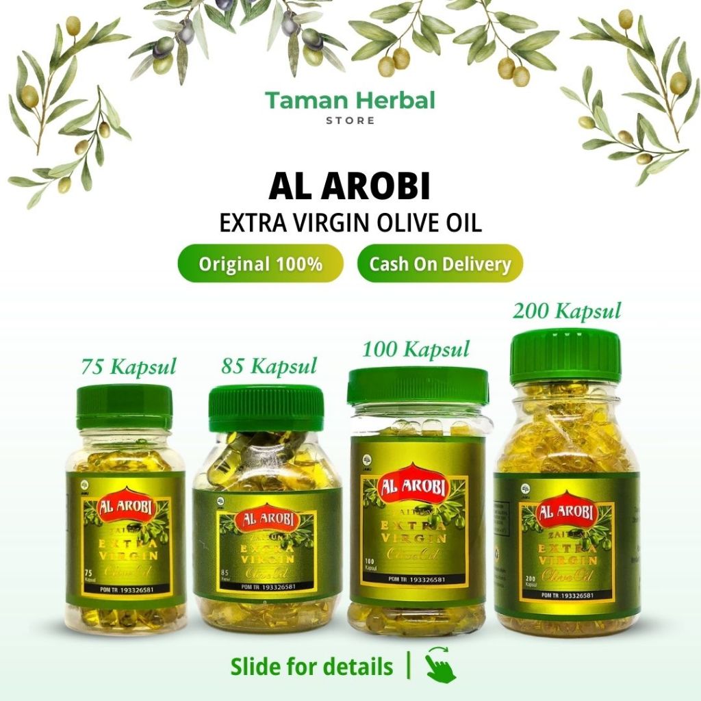 

Al Arobi Extra Virgin Olive Oil Kapsul Minyak Zaitun (75 Kapsul, 85 Kapsul, 100 Kapsul, 200 Kapsul)