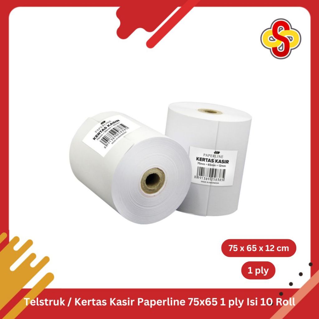 

Telstruk / Kertas Struk / Kertas Kasir Paperline 75x65 1 ply isi 10 Roll