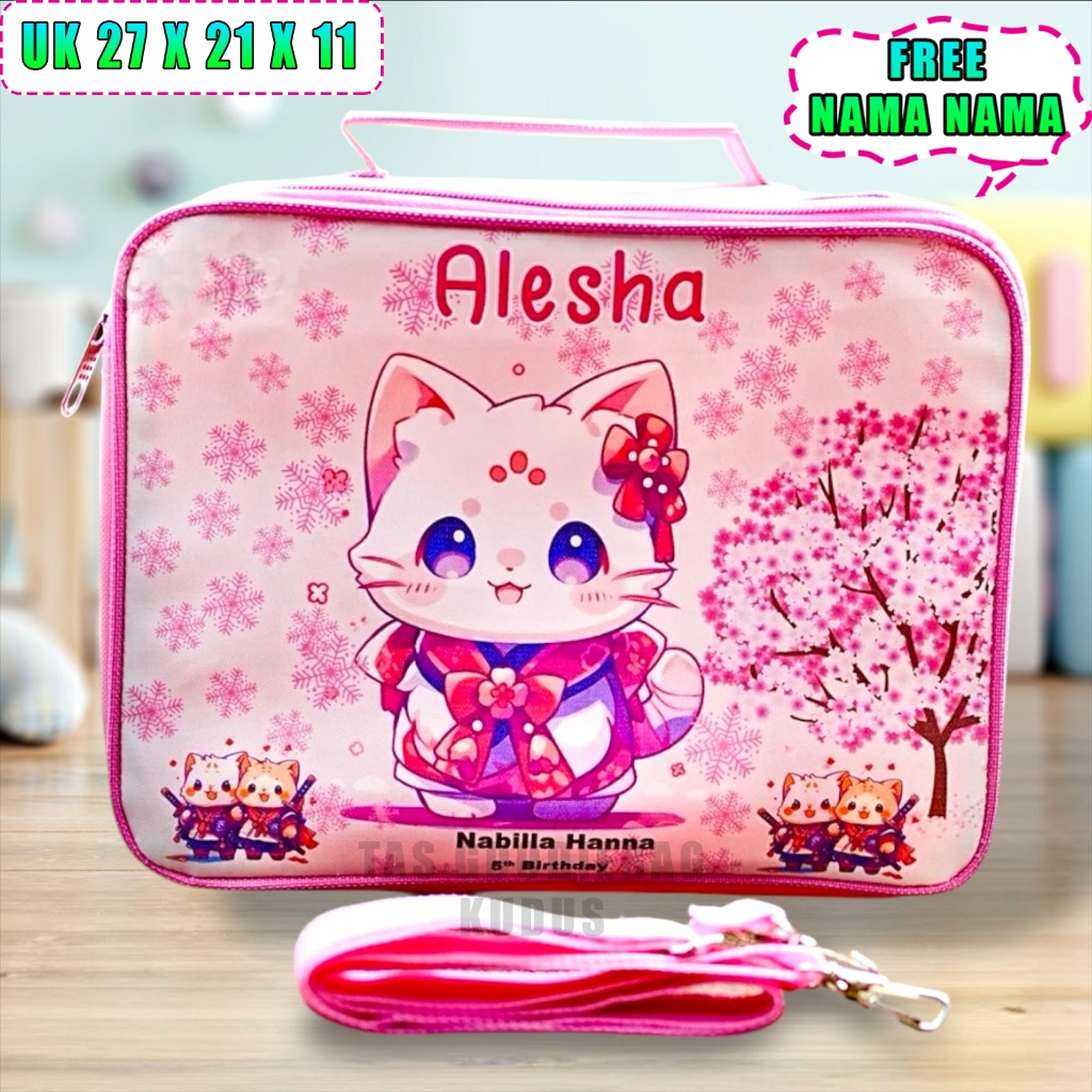 

AA Tas Ultah Anak Custom Nama dan Foto Ulang Tahun Tas Kado Model Anime Cat Poliester Mitasi