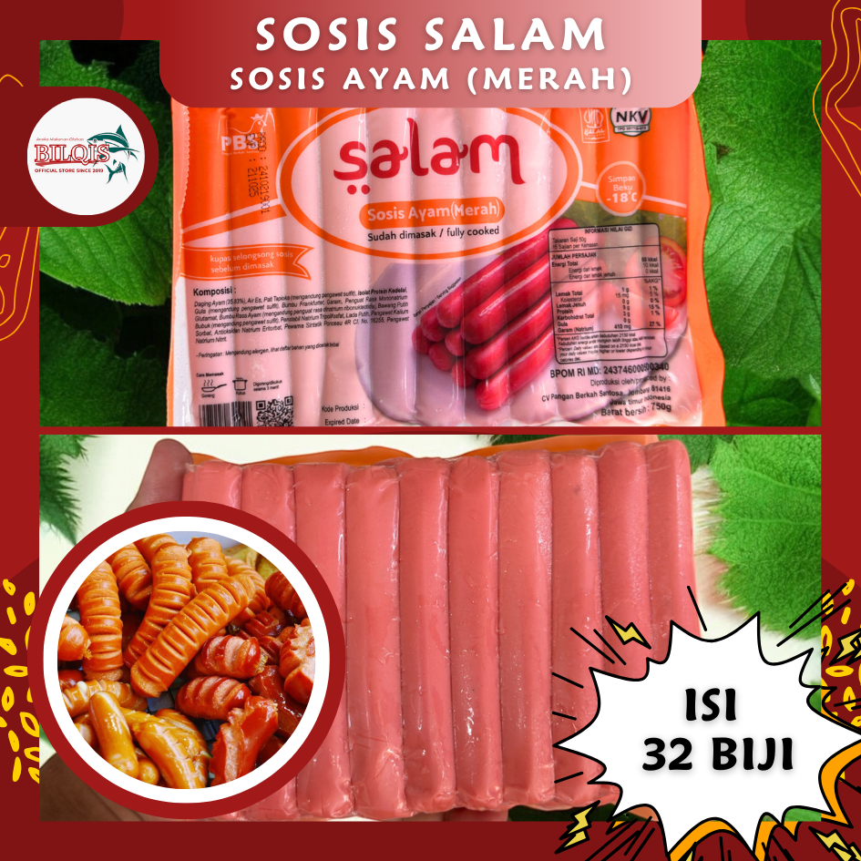 

Sosis Salam Merah / Sosis Ayam 750 gram isi 32