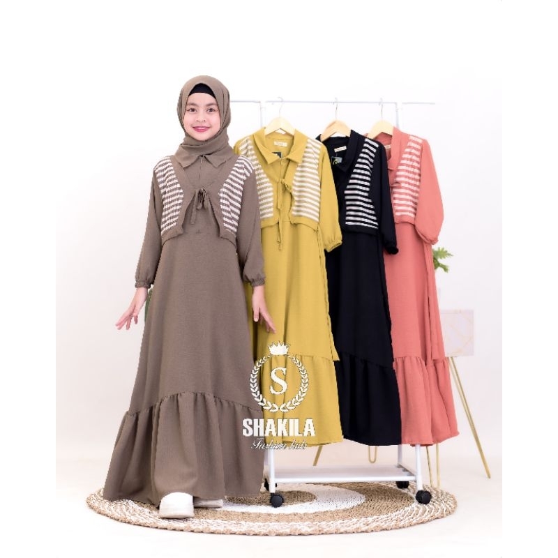 Gamis Couple Rompi Nabila FREE HIJAB/ gamis anak perempuan/gamis remaja/gamis anak tanggung 6-12tahu