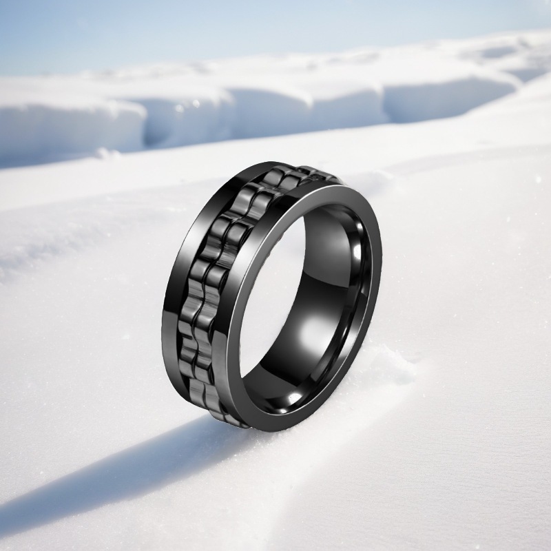 Cincin Variasi Gear Rantai Putar Pria Wanita Full Black Tahan Karat / Gear Spinner Rings / Aksesoris