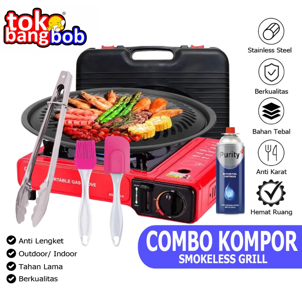 PAKET SET ALAT PANGGANG KOMPOR PORTABLE DAN SMOKELESS BBQ GRILL / PANGGANGAN SET KOMPOR