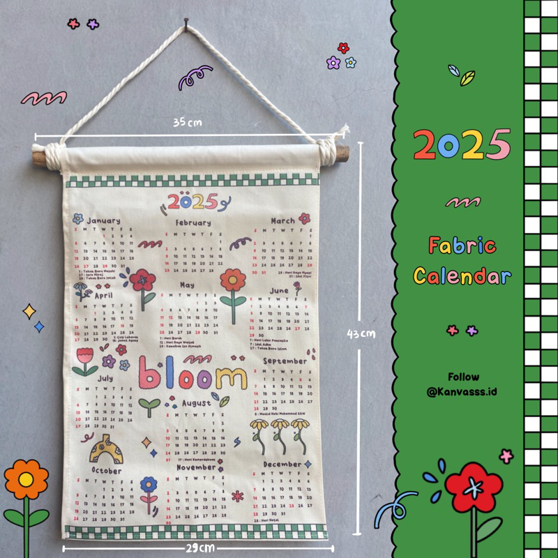 

Fabric Calendar 2025/kalender kain 2025/kalender kain/kalender aesthetic/kalender kain aesthetic/walldecor/kalender 2025/calendar 2025/hiasan dinding
