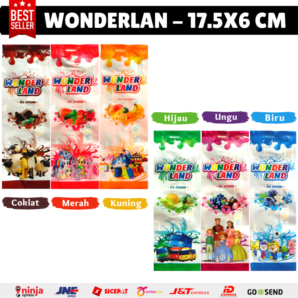 

Perlengkapan Es Krim Kemasan Es Cream Wonderland 17x5 cm Bungkus Eskrim Stik