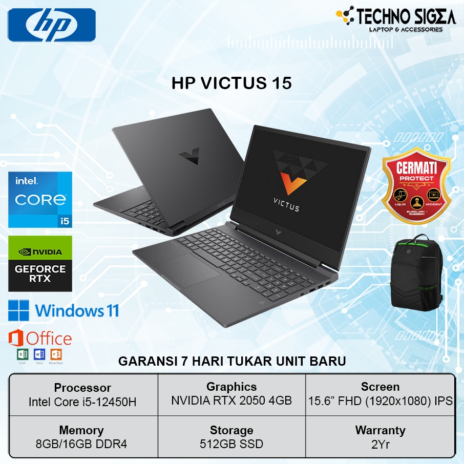 HP Victus 15 i5 12450H RTX20508GB 512GB 15.6 FHD IPS 144Hz