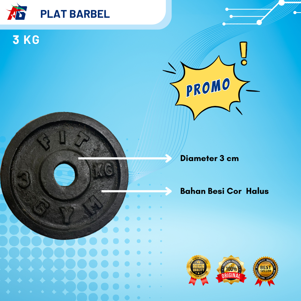 Plate Barbel Beban 3 Kg Alat Angkat beban Barbel Cor Besi Diameter 3 Cm