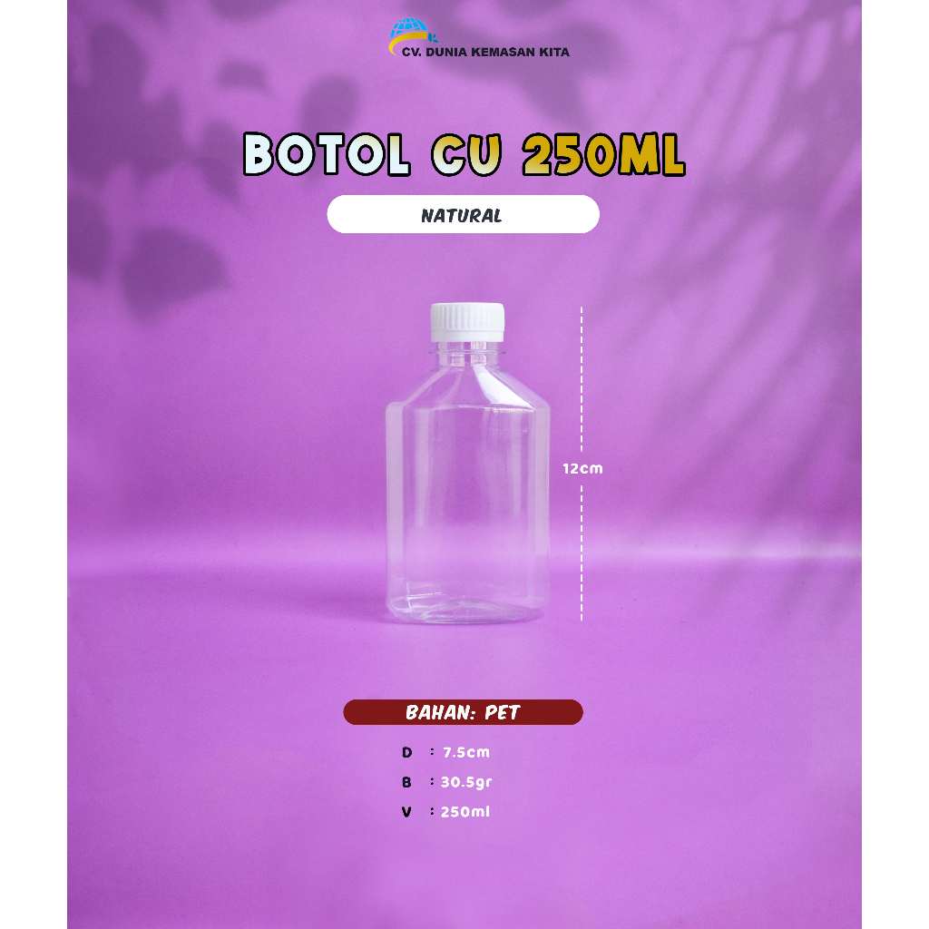 BOTOL CU 250 ML, BOTOL GEPENG, BOTOL KOPI, 5 PCS