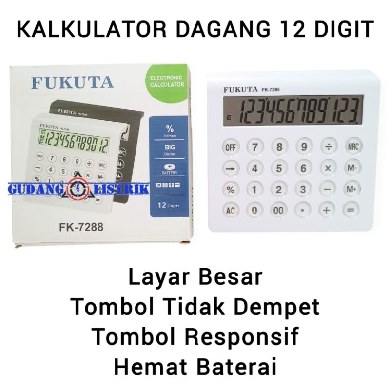 

Kalkulator Meja Dagang 12 Digit Layar LCD Besar FUKUTA FK-7288
