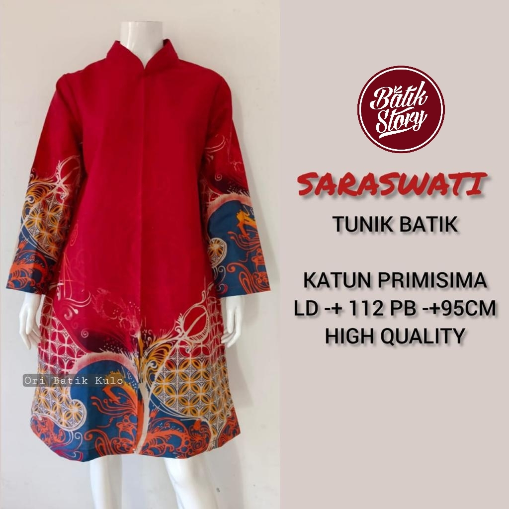 Atasan Wanita Midi Dress Tunik Batik Premium Tunik Katun Saraswati