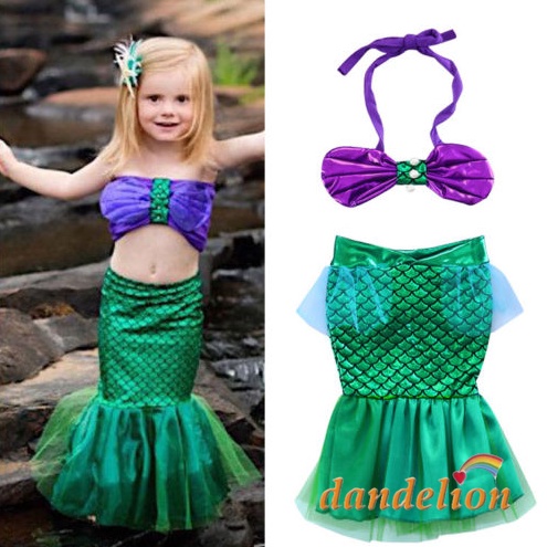 KODE I85D Baju Renang Putri Duyung Bayi Perempuan Atasan Bikini Halter Mutiara Kerang  Pakaian Renan