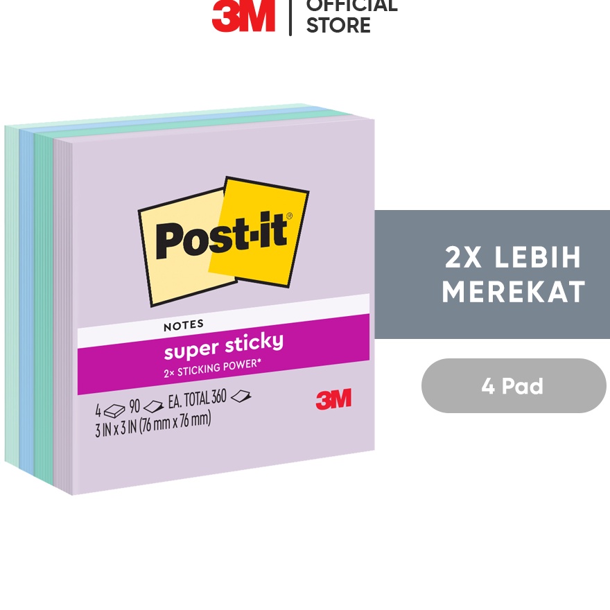 

Sale 3M Postit Sticky Notes Memo Tempel 654SS BLU HR 2x merekat 4 pad 76x76 mm Untuk penanda dan pengingat