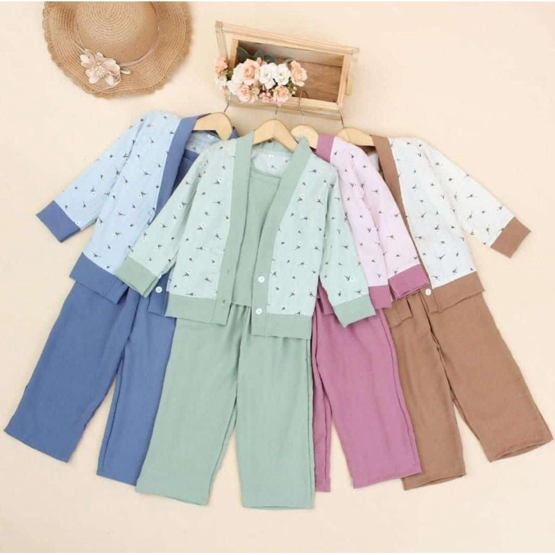 SET KALYA - SET 3in1 SETELAN ANAK PEREMPUAN + OUTER