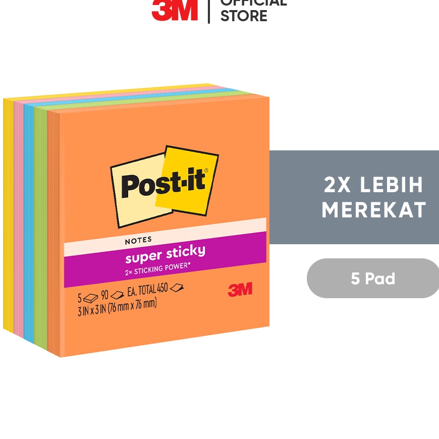 

Terbaik 3M Postit Sticky Notes 6545SSAU 2x merekat 5 pad 76x76 mm Untuk berbgai permukan kes