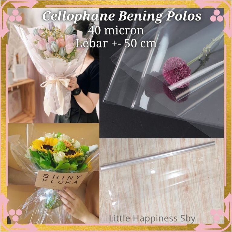 

Dijamin Ada TERMURAH 1 roll1meter Kertas wrapping cellophane bening plastik opp mika buket bunga transparant sampul buku