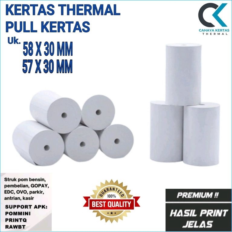 

Hadir Terlaris KERTAS KASIR THERMAL EDC 58x357x3 PAKET 1 ROLL1 PACK